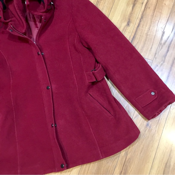 St Johns Bay cashmere red lined winter jacket pea coat wool preppy large XL - Picture 7 of 9